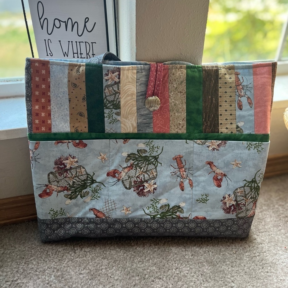 Coastal Grandmother Quilted Lobster Patchwork Tote Handmade